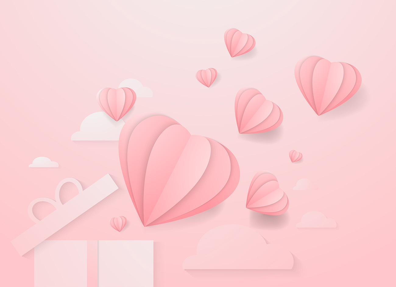 情人节礼物盒明信片纸飞行元素在粉红色背景矢量符号