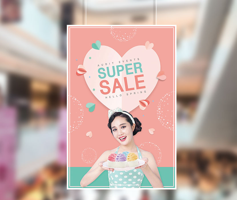 冷饮冰淇淋美女促销海报创意设计PSD源文件下载