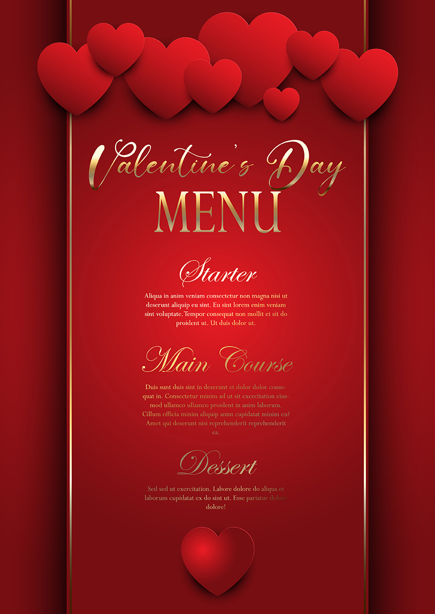 情人节七夕婚礼宴会优雅的菜单设计valentines-day-elegant-menu-design