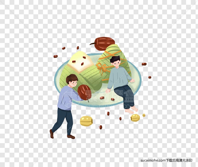 端午节吃蜜枣粽手绘卡通免抠png元素