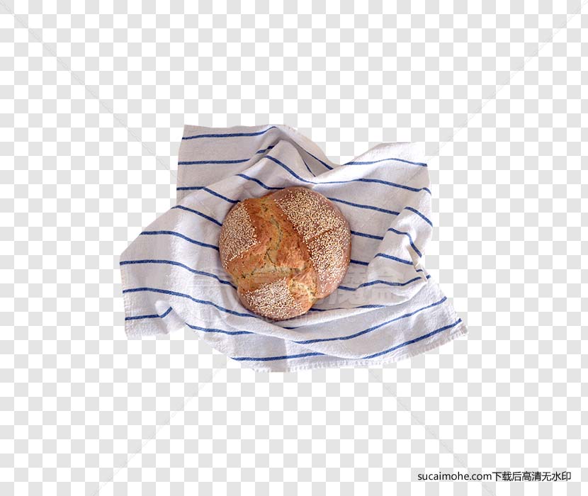 蓝色条纹手帕上的面包免抠png元素