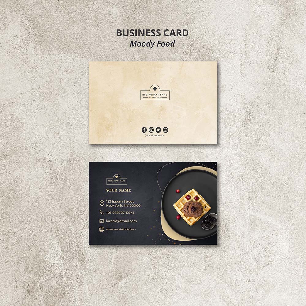 饮名片创意设计模板moody-food-restaurant-business-card-concept