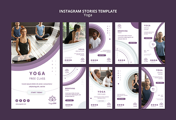 瑜伽健身美容海报模板手机启动页instagram-stories-template-with-yoga