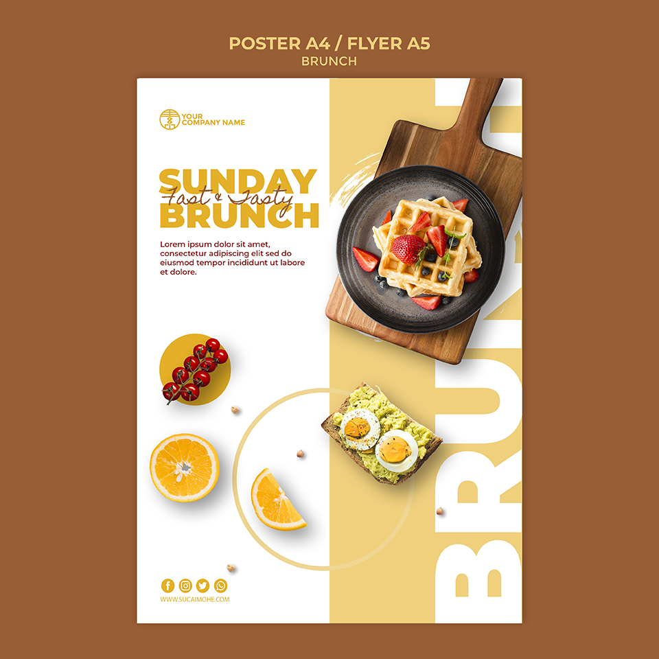 早餐/午餐美食海报创意设计PSD源文件poster-template-with-brunch-theme