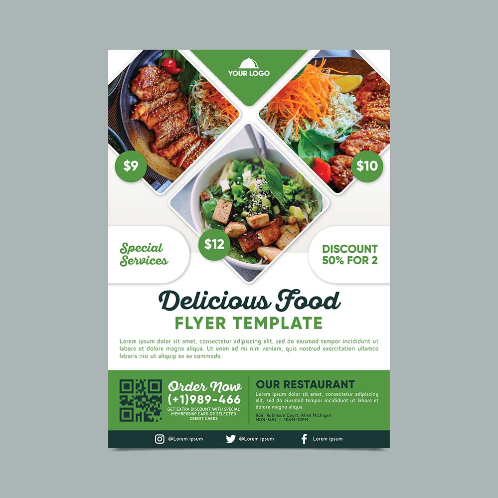 西餐轻食菜单宣传单创意设计ai/eps源文件restaurant-flyer-template-with-photo