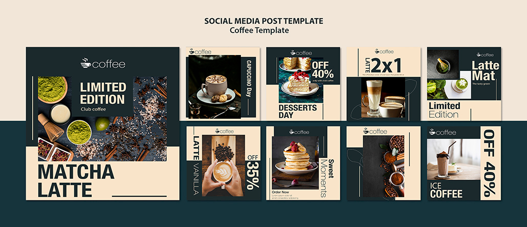 咖啡馆茶餐厅单品海报设计PSD源文件tema-de-modelo-de-postagem-de-midia-social-com-cafe