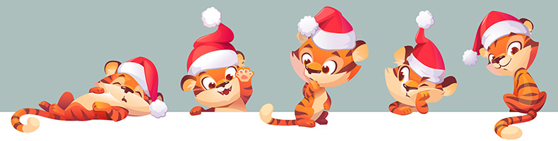 新年老虎在圣诞老人的帽子中国生肖矢量源文件