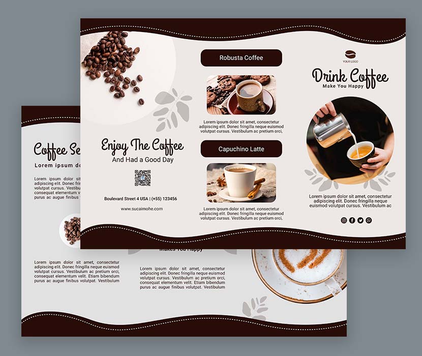 咖啡饮品三折页设计PSD源文件