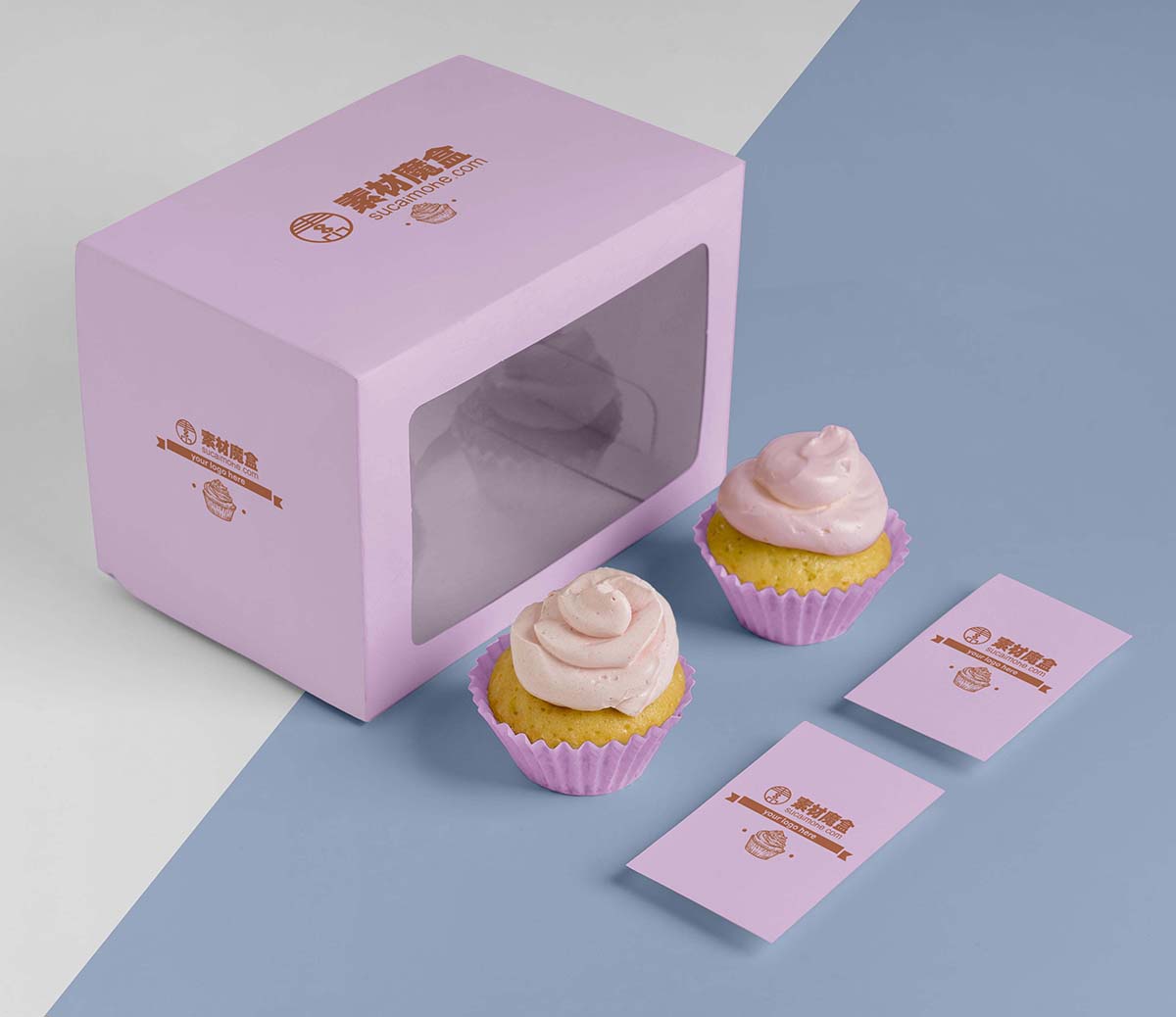美味蛋糕包装盒名片模型样机Psd源文件delicious-cupcake-mockup