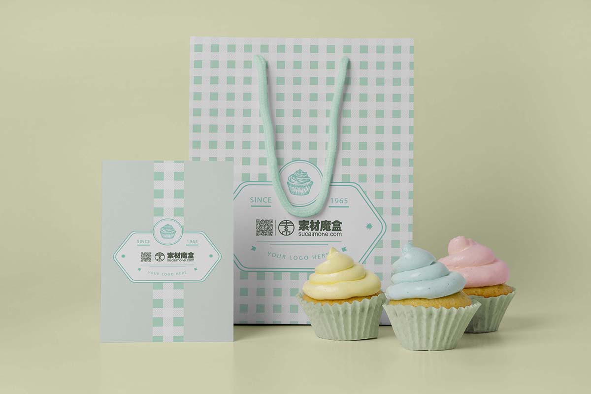 美味蛋糕包装手提袋盒子样机Psd源文件delicious-cupcake-mockup