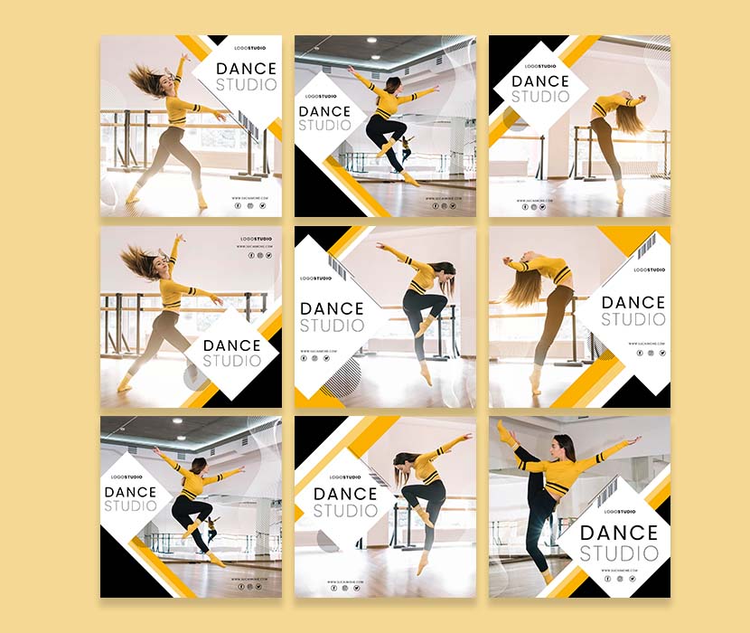 舞蹈工作室宣传海报PSD源文件social-media-post-template-with-dance-studio(1)