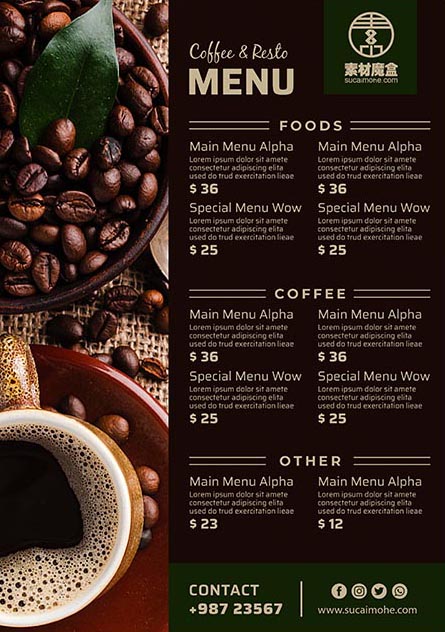西餐厅咖啡馆菜单模板PSD源文件tasty-coffee-menu-template