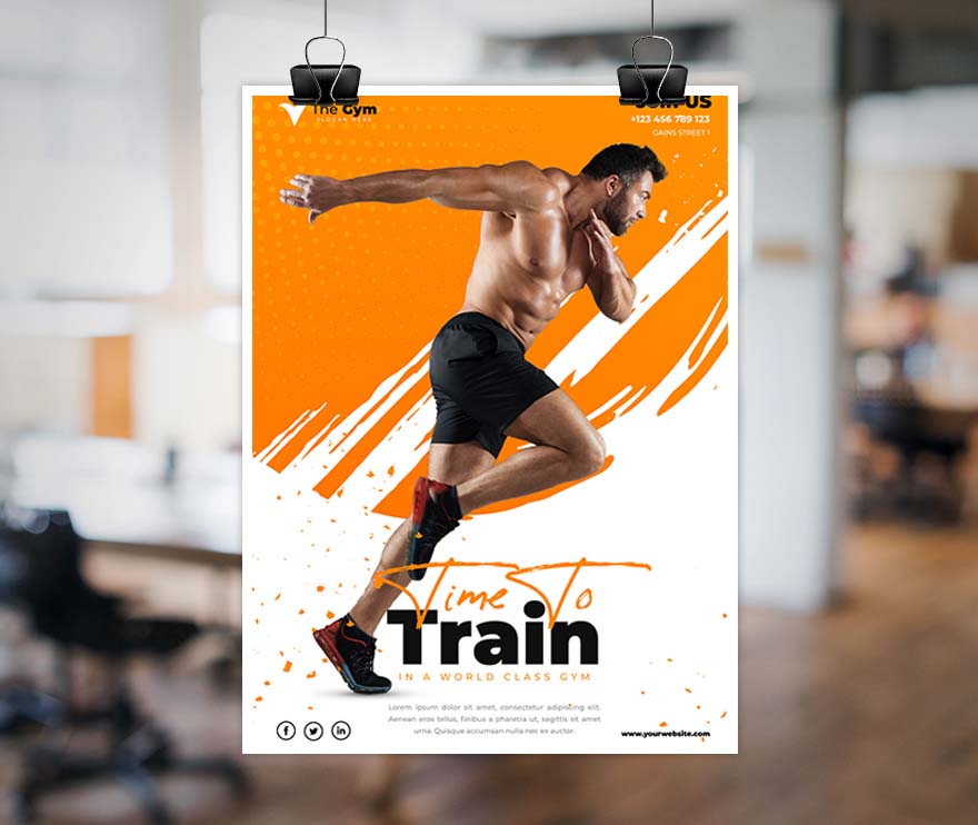 橙色体育健身运动海报设计单页PSD源文件