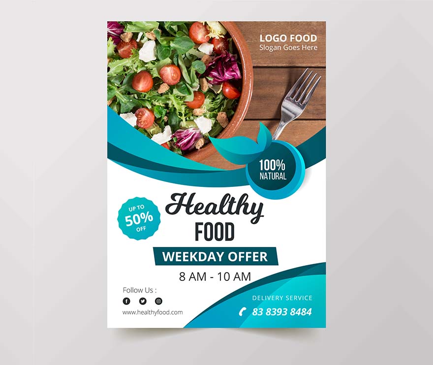 蓝色健康轻食餐厅传单海报设计ai源文件