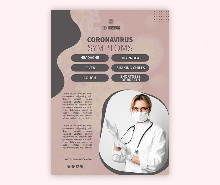 戴口罩的女医生研究新冠病毒疫苗的海报设计PSD源文件
