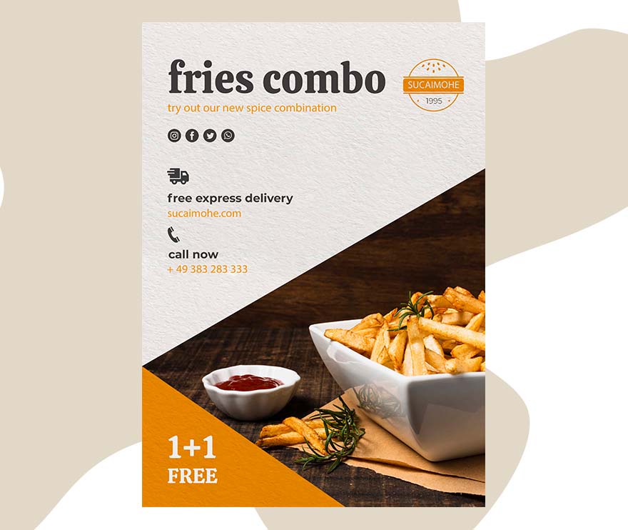 薯条番茄酱产品展示单页海报PSD源文件fries