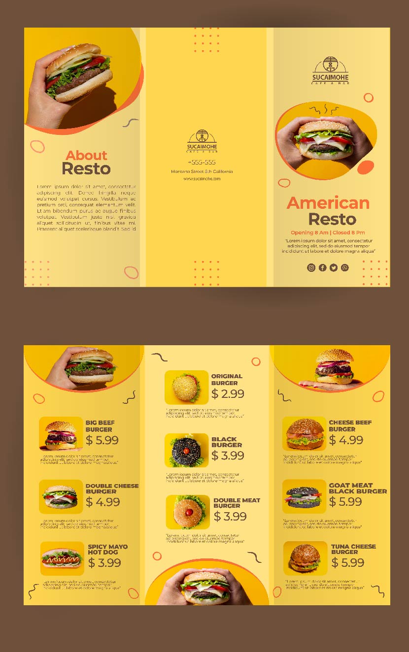 西餐厅汉堡菜单三折页设计PSD源文件