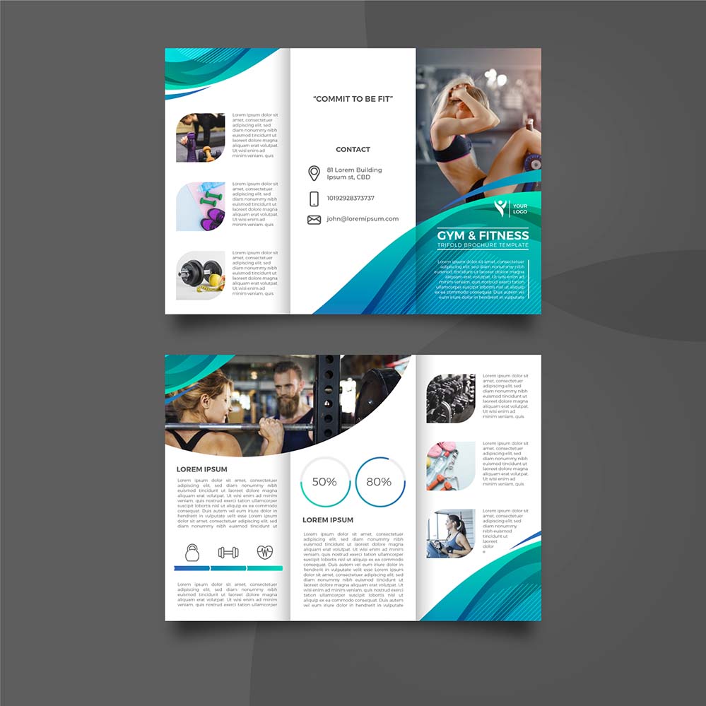 体育运动健身宣传三折页设计AI/EPS源文件gym-trifold-brochure