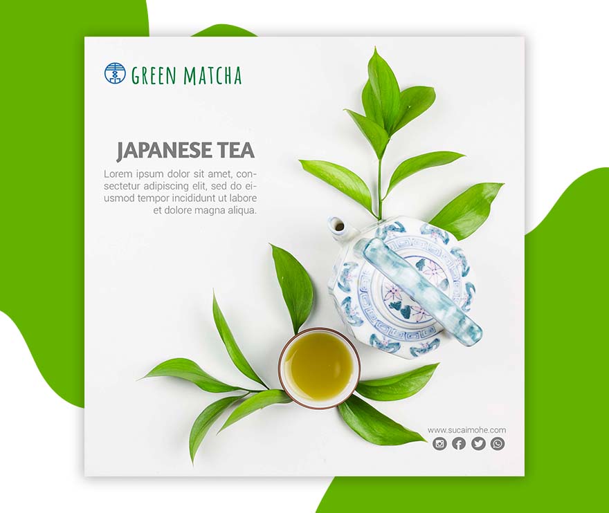 带绿色茶叶的绿茶海报设计PSD源文件