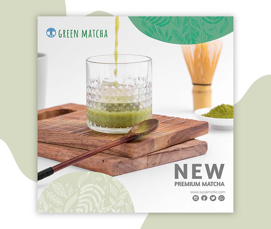 绿色抹茶与木板盒木勺海报设计PSD源文件