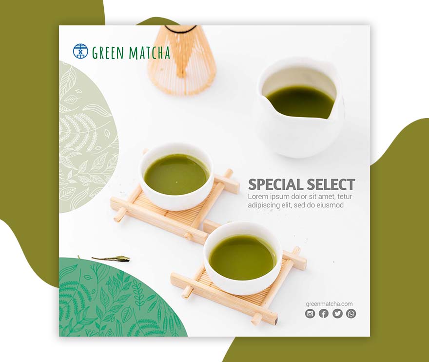 冲开的绿色抹茶海报设计PSD源文件