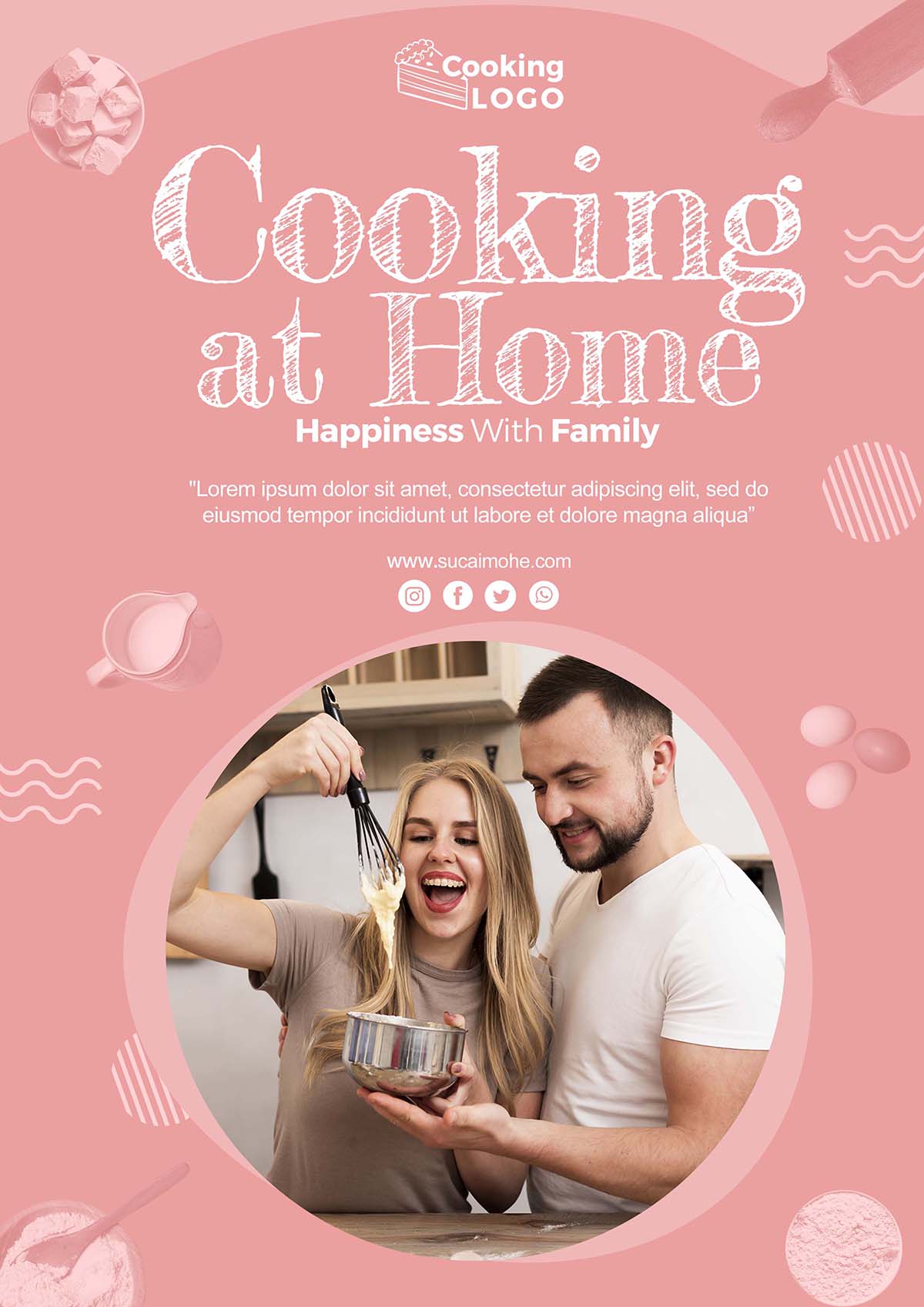 家庭厨具做饭海报设计poster-template-with-cooking-home