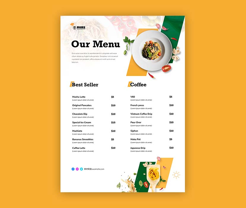 简洁清新餐厅菜单设计PSD源文件italian-food-menu-template-design
