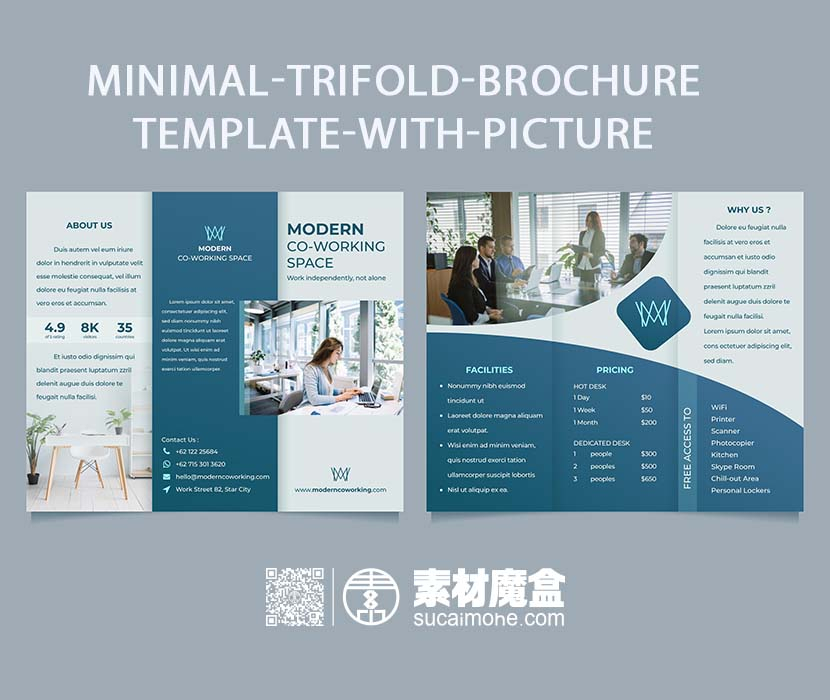 小三折小册子折页设计AI源文件模板minimal-trifold-brochure-template-with-picture