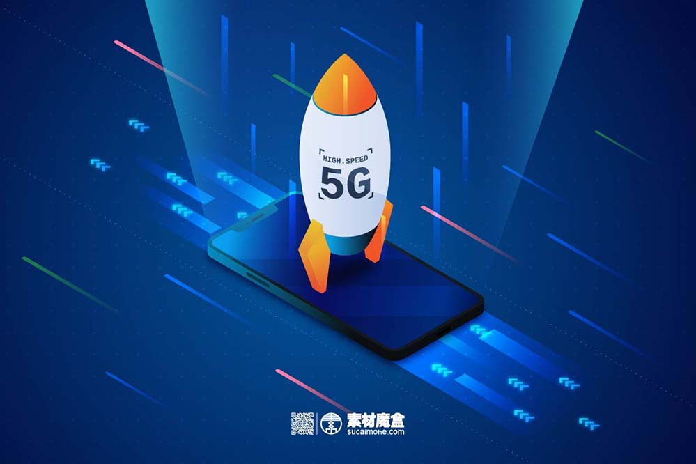 5G智能科技火箭速度背景海报设计isometric-rocket-5g-concept-background