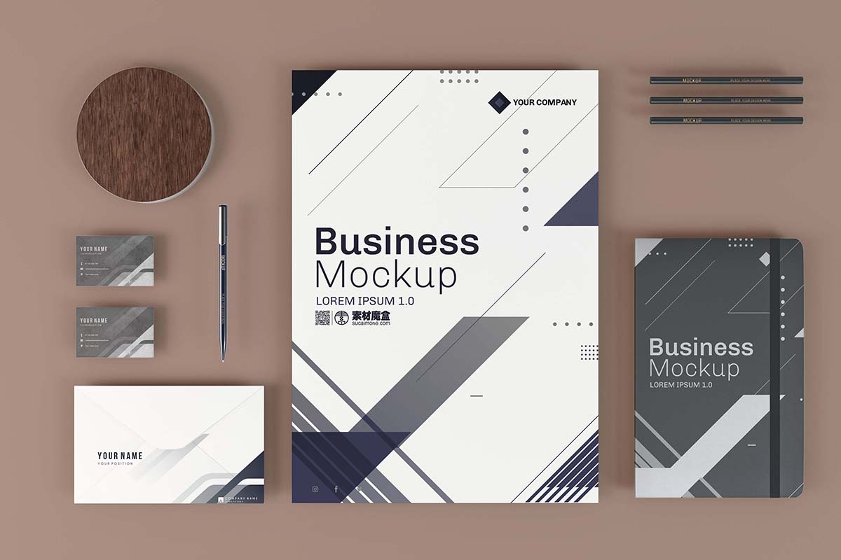 商业文具模拟安排顶视图样机PSD源文件business-stationery-mock-up-arrangement-top-view