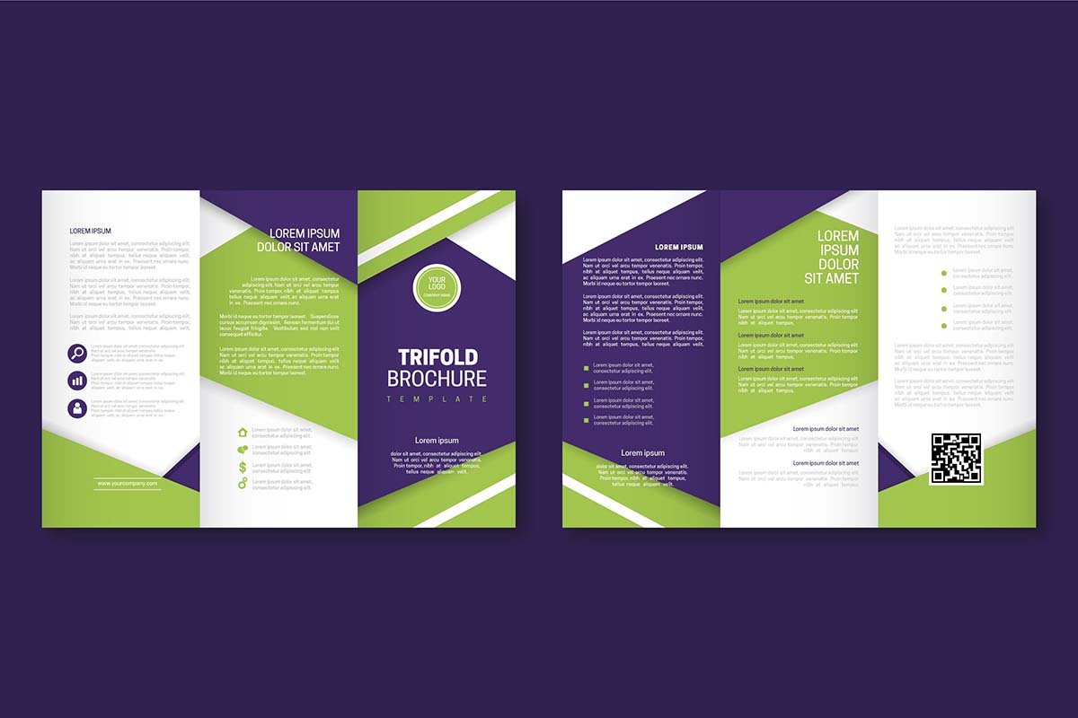 绿色紫色商务宣传三折页AI源文件abstract-trifold-brochure-template