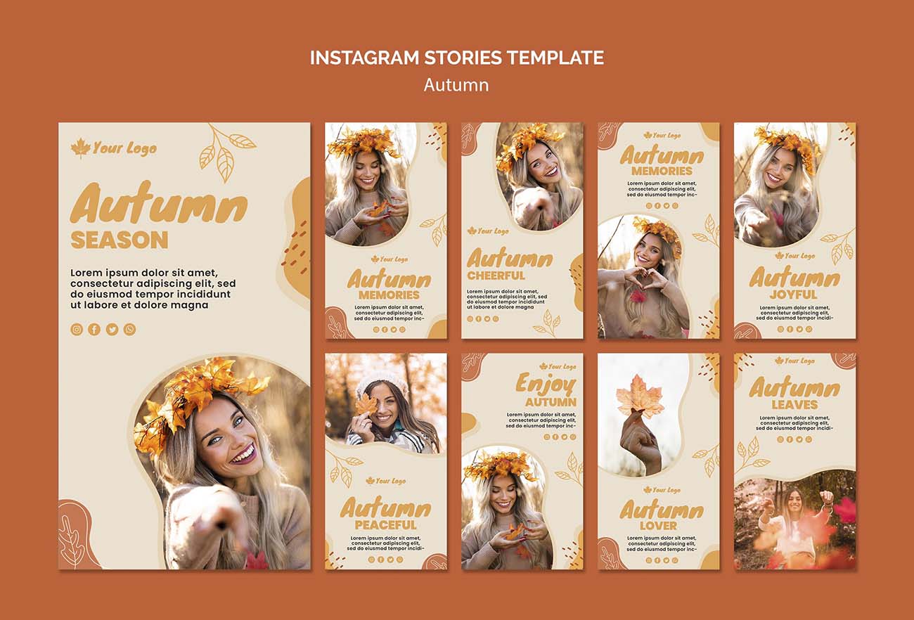 9张秋季促销海报APP滚屏图创意设计PSD源文件autumn-concept-instagram-stories-template