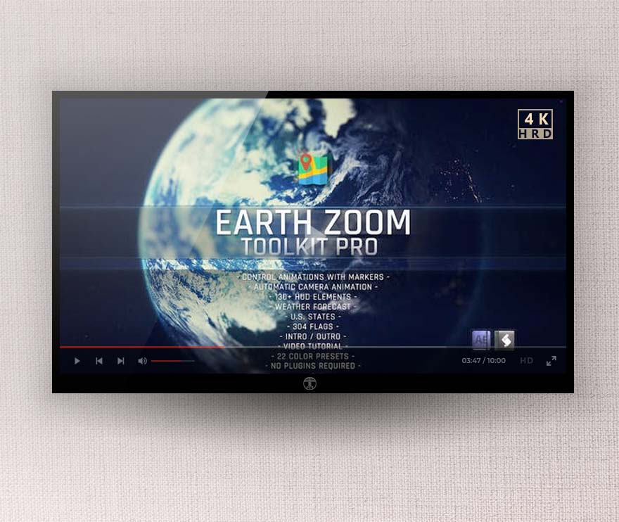 AE模板-太空地球俯冲定位地图位置标记放大展示介绍工具包(含脚本) Earth Zoom Toolkit Pro