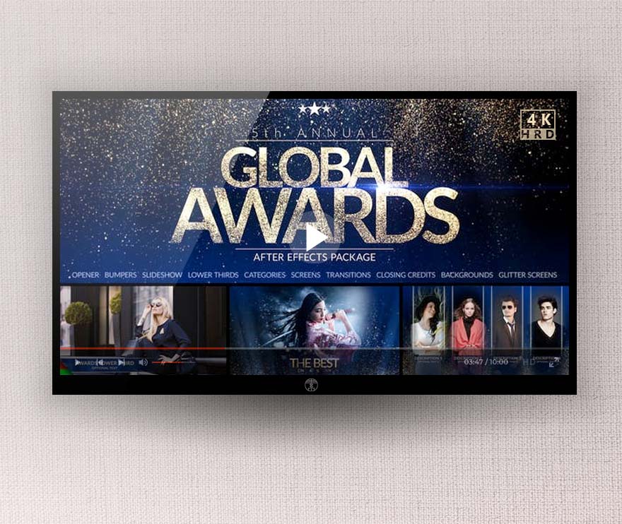 AE模板-华丽优雅闪耀粒子晚会活动公司企业年会颁奖典礼开场片头包装 Global Awards Pack