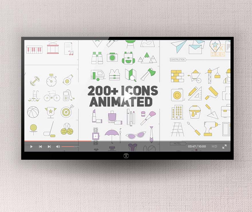 AE模板-200个简约线条图标动画包 Icons Librar