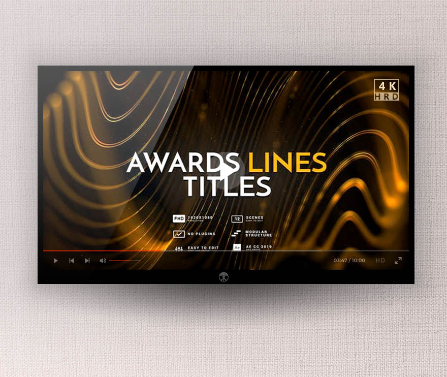 AE模板-金色抽象粒子线条背景颁奖典礼开场文字标题片头 Awards Lines ti<x>tles