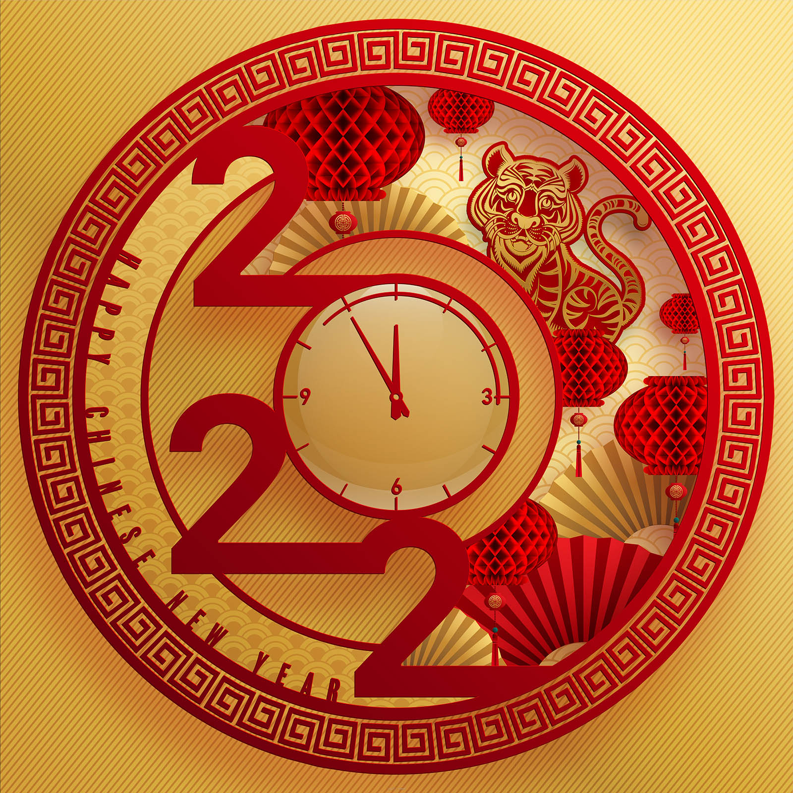 红色虎年春节新年时钟创意设计源文件
