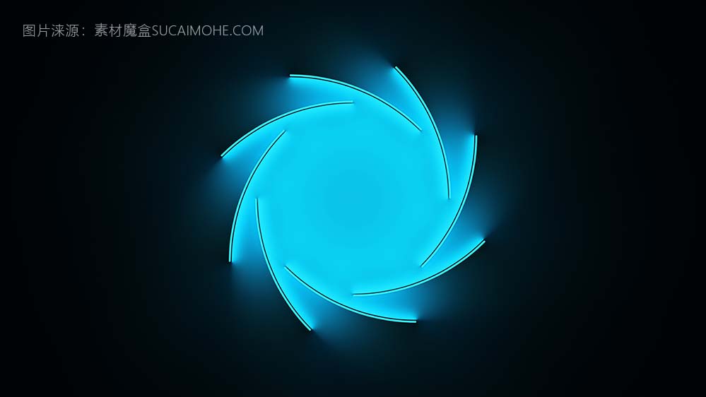 带有内部蓝光的圆圈分裂成多个部分并以抽象运动发光
