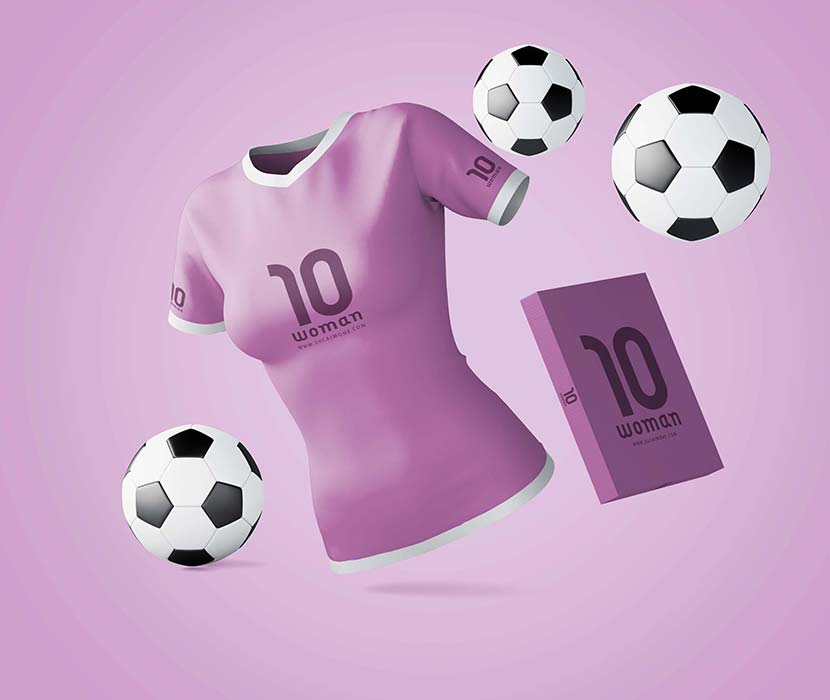 少女足球运动短袖品牌运动装LOGO贴图样机PSD源文件