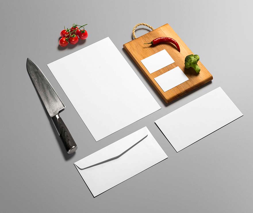 餐厅信封信纸餐具空白LOGO贴图样机PSD源文件