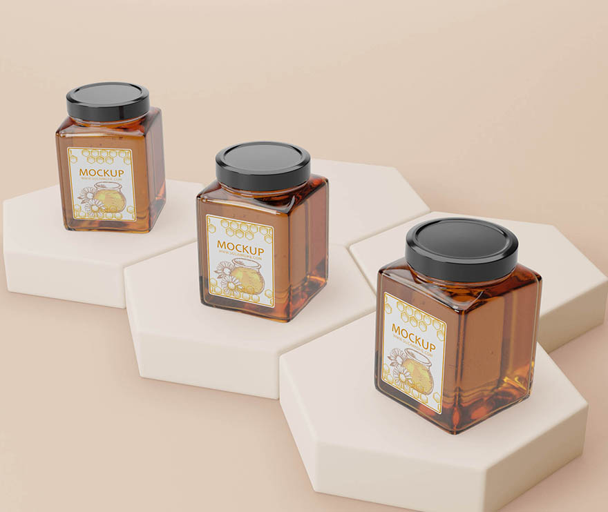 三个蜂蜜罐包装样机PSD源文件