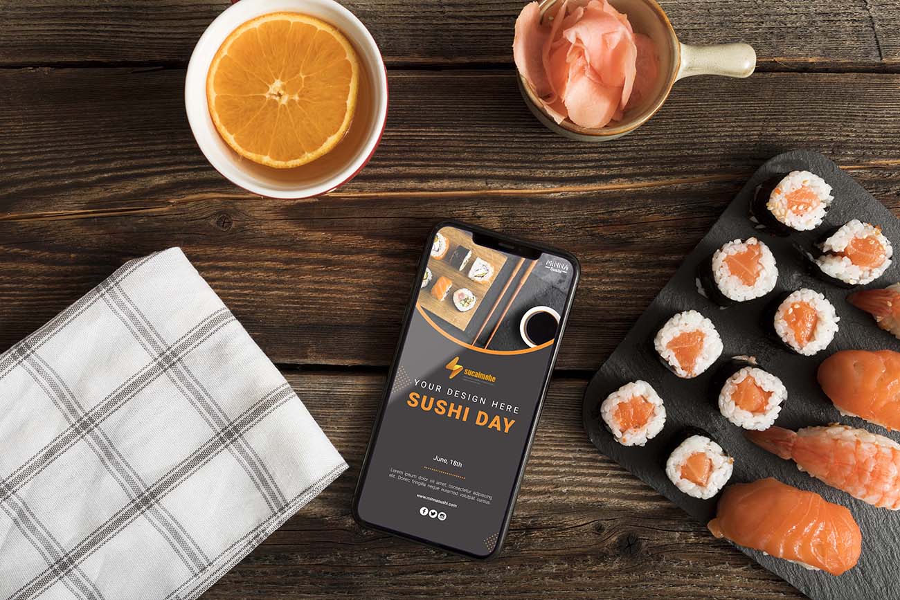 寿司食品菜单概念样机PSD源文件sushi-food-menu-concept-mock-up