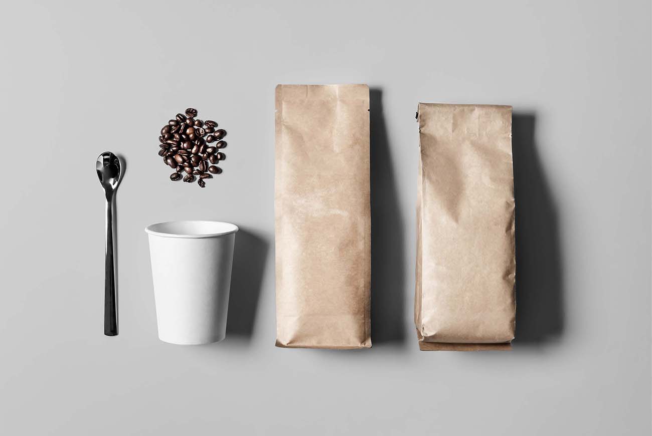 咖啡豆咖啡杯咖啡纸袋包装样机PSD源文件