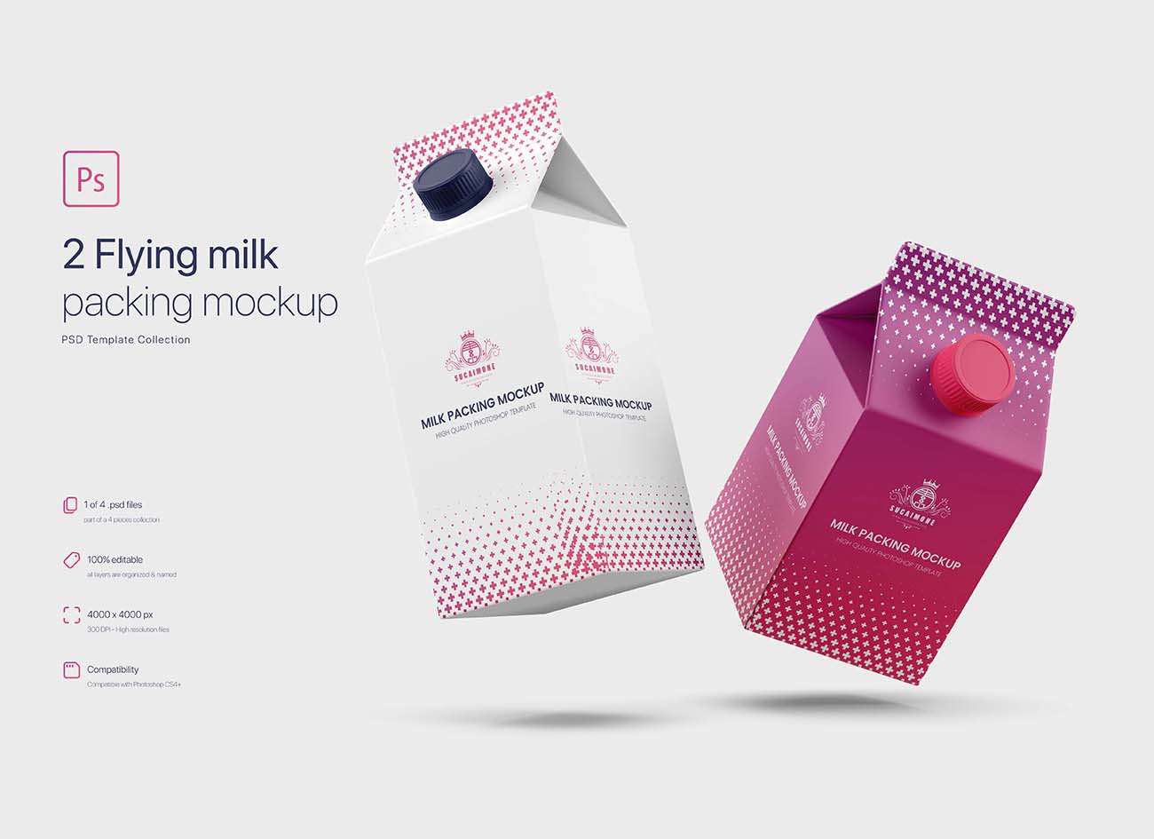 漂浮的牛奶盒包装样机PSD源文件flying-milk-carton-packing-mockup
