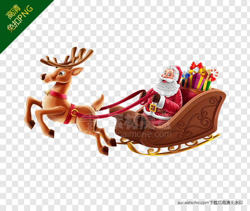 圣诞节圣诞老人骑着梅花鹿车送礼物