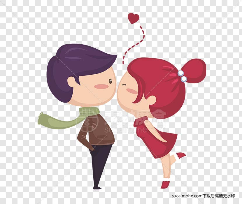 214情人节接吻的男女情侣免抠PNG元素内含PSD文件