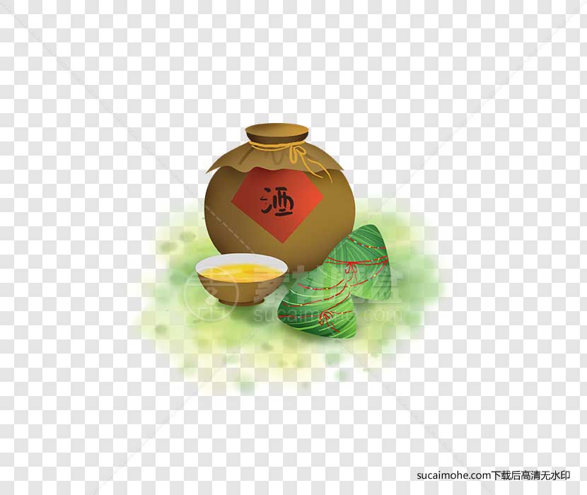 端午节粽子与一坛黄酒卡通免抠png