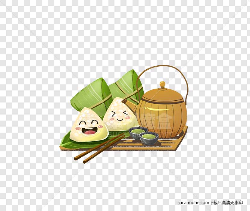 端午节蜜粽和黄色茶壶免抠png元素