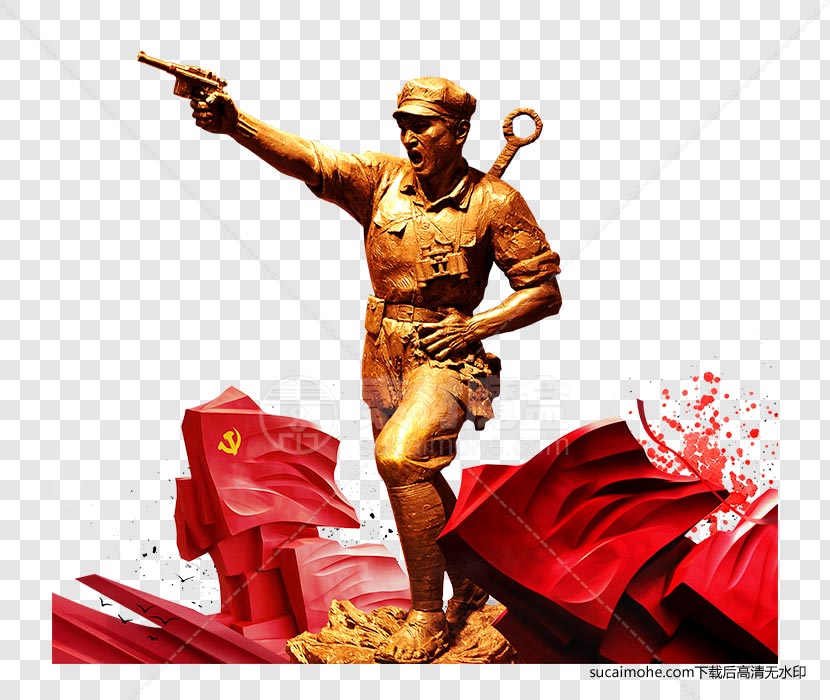 八一建军节八路军雕刻石像免抠PNG元素