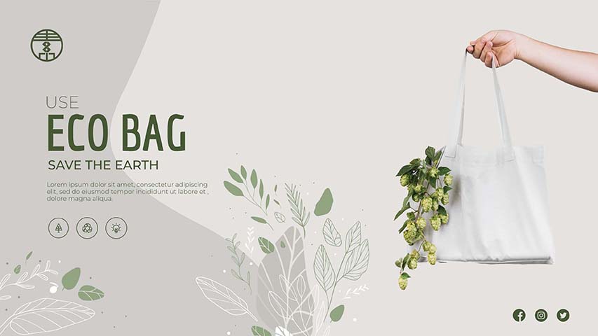 生态袋蔬菜购物Banner横幅模板eco-bag-veggies-shopping-banner-template